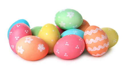 Obraz premium Many painted Easter eggs isolated on white