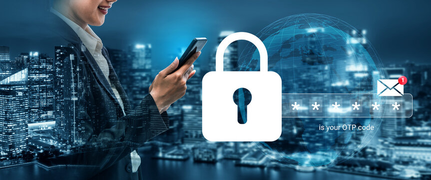 Explore the concept of secure online authentication featuring a digital lock icon and smartphone verification in a modern urban backdrop, emphasizing cybersecurity. Gantry - Powered by Adobe