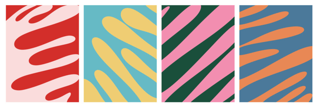 Abstract Vibrant Poster Collection of Flowing Shapes in Bold Colors with Fluid Wavy Lines in Dynamic Modern Style, Template Design for Creative Artistic Background
