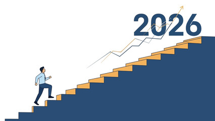 Strategic ascent towards 2026 goals, depicting future progress and professional growth visualization