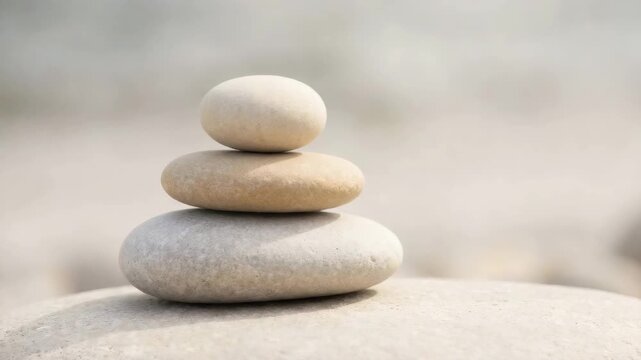 Balanced stone stack in minimalist style in neutral beige tones representing harmony mindfulness and stability