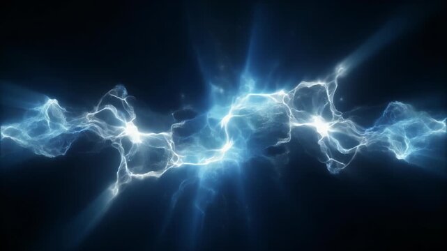 Abstract blue fractal background with electric lightning energy and glowing plasma motion in a digital space of power and magic