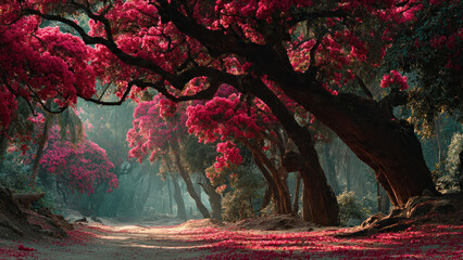 red-leafed trees in the forest
