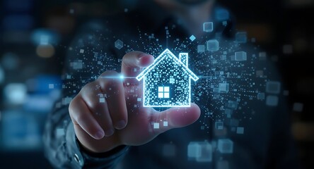 Digital House Icon Representing Smart Home Technology and Real Estate.
