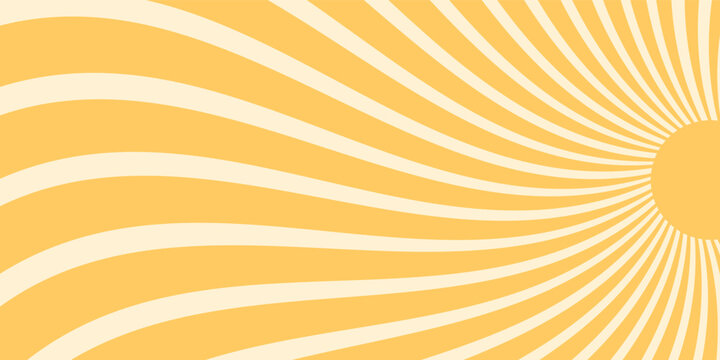 Groovy retro sun burst with orange and yellow wave creates bold summer background. Sunshine and sun ray lend y2k flair as bright sun burst style, trendy for modern seasonal wallpaper or poster.