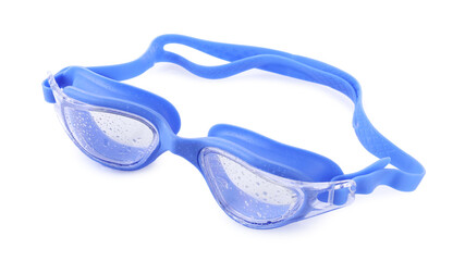 Swimming goggles with water drops isolated on white
