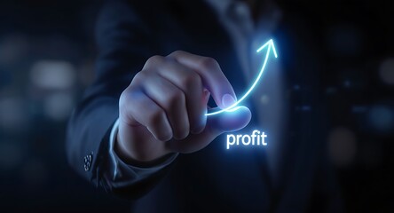 Businessman pointing to increasing profit graph.