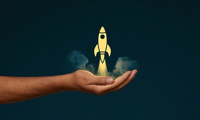 Hand launching a small rocket ship.