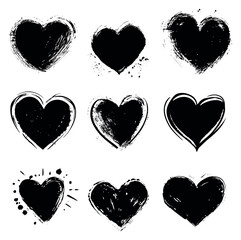 Hand drawn heart set featuring grunge textures and brush strokes for love and romance designs