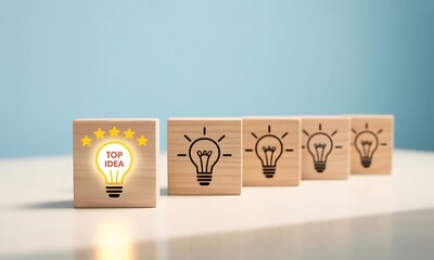 Creative ideas lightbulb concept wooden blocks.