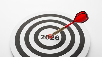 Achieving 2026 objectives with precision a red dart striking a dedicated annual target board