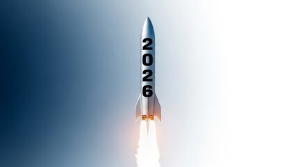Soaring into the future: a powerful rocket emblazoned with 2026, marking new aspirations