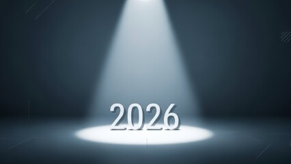 Future's Gaze: The year 2026 dramatically illuminated by a powerful beam of light, symbolizing