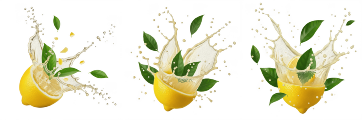 Lemon fruit Citrus limon, lemon with juice splash, yellow lemon sour lemon Eureka lemon Lisbon lemon limon citron oil paint