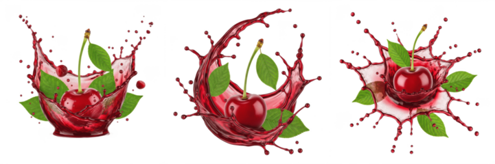 Cherry fruit Prunus avium Prunus cerasus, cherry with juice splash, sweet cherry sour cherry bing cherry rainier cherry cerise kirsche guinda oil paint