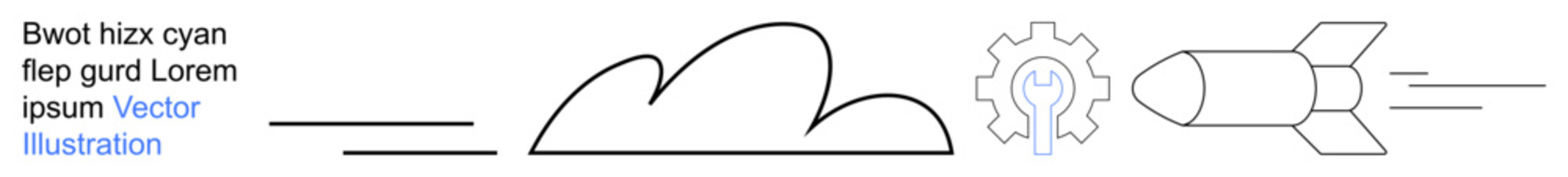 Technology, innovation, speed, engineering, creativity cloud computing. Rocket and gear with cloud pattern. Technology and innovation concept. Line metaphor. Simple line icons © robu_s