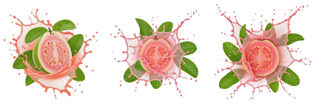 Guava fruit Psidium guajava, guava with juice splash, ripe guava raw guava pink guava white guava perad, guayaba, amrood, goiaba oil paint