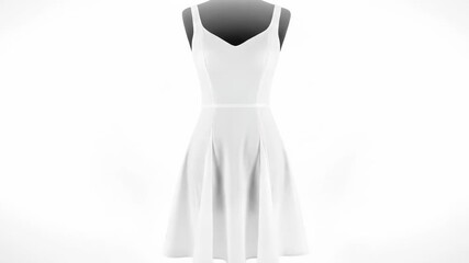 A white dress gracefully forms on a black mannequin. This elegant garment showcases fashion design and creation.