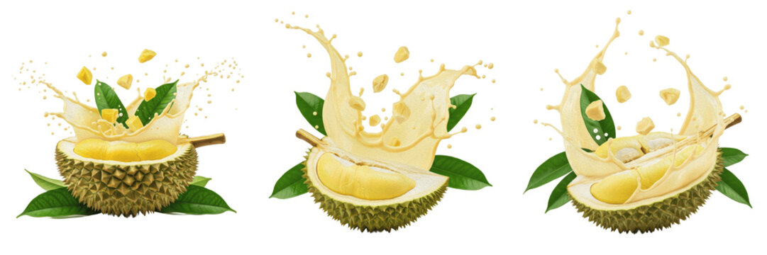 Durian fruit Durio zibethinus, durian with juice splash, ripe durian king of fruits durio durion duri durio fruit oil paint