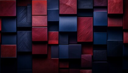 abstract composition of dark textured rectangles in deep maroon navy and black tones with a moody artistic atmosphere