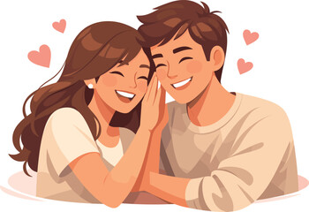 Playful Couple Illustration. Playful affectionate moment captured through close poses and cheerful expressions, modern flat vector