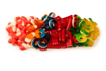 Assorted colorful gummy candies isolated on a white background. Jelly  sweets.