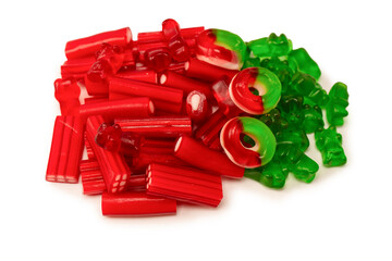 Assorted colorful gummy candies isolated on a white background. Jelly  sweets.