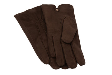 Brown suede gloves isolated on  white background.