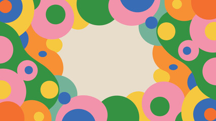 Vibrant organic cell shapes border frame with colorful geometric patterns