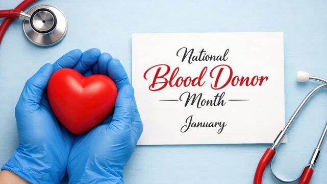National Blood Donor Month January Concept with Red Heart poster