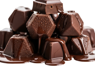 Geometric chocolate chunks melting soft isolated realistic high detail sweet dessert concept for print