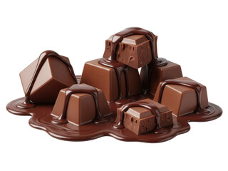 Geometric chocolate chunks melting soft isolated realistic high detail sweet dessert concept for printIsolated on white