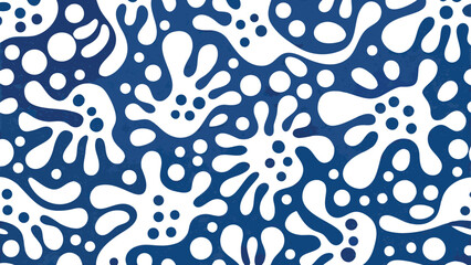 Vibrant blue and white abstract pattern with organic shapes and floral motifs for design