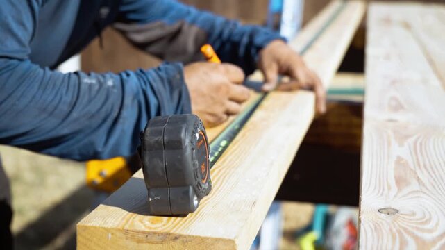 carpenter at work measuring
