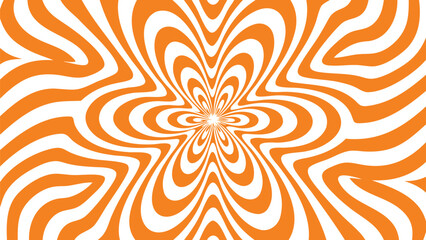 Vibrant orange and white optical illusion background with swirling patterns and geometric shapes