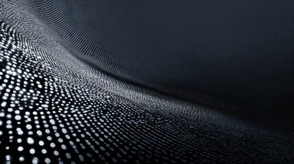 Abstract digital wave of glowing dots over dark fabric texture for technology and data visuals
