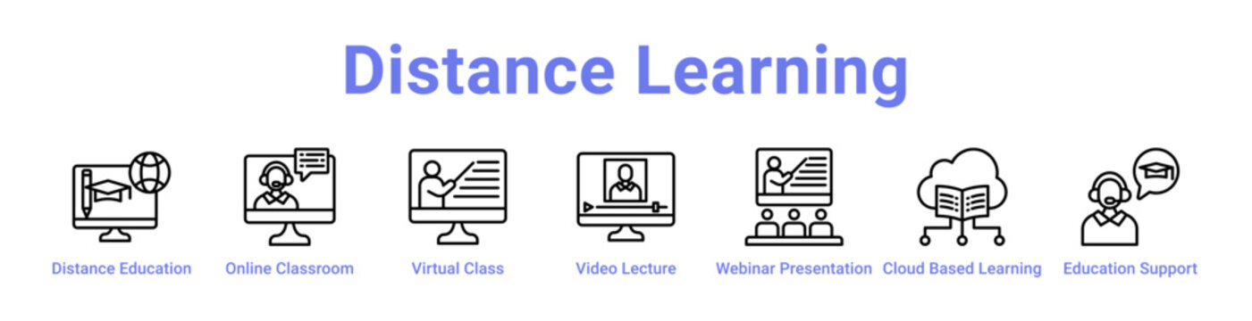Distance Learning Icon Banner and Collection