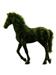 Green Horse Topiary: A captivating topiary horse crafted from verdant foliage strides gracefully, embodying artistry and nature's charm.