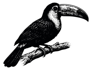 Obraz premium Detailed line art illustration of a toucan depicting it perched on a branch for nature and wildlife designs