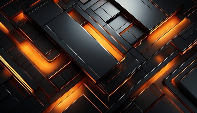 sleek and futuristic design with abstract modern background featuring black squares and orange lights on a black panel