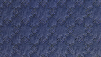 Dark Navy Blue Fabric with Tonal Embossed Geometric Star Design