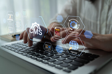 Concept of a Content Management System (CMS). A platform for website administration, digital...