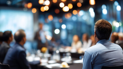Business conference training session display professional education event corporate workshop team development skill building seminar learning environment defocused background
