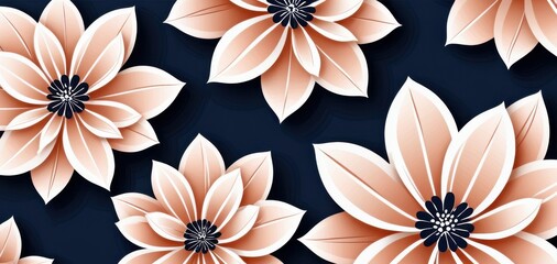 stylized peach flowers on dark background, paper art banner, concept of design, decor