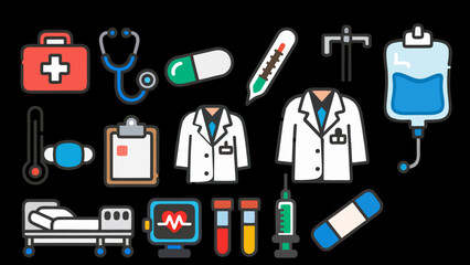 Medical healthcare icon set, line + flat style, professional vector.ai