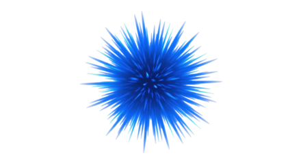 Vibrant blue light with sharp radiating rays, stylized sunburst on a transparent background with a peach halo, concept of radiant light and controlled power