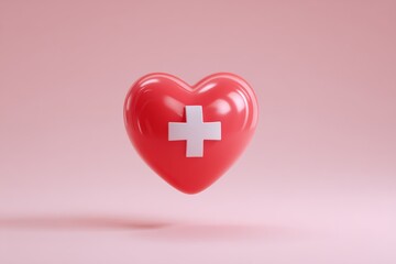 Obraz premium Heart with swiss cross floating in front of pink background