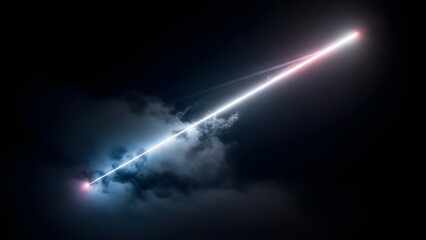 A bright streak of light with smoke trails through the dark night sky rapidly