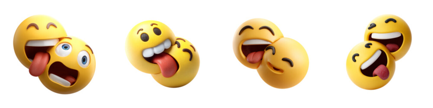 Funny 3D Emoji Faces Set Crazy Laughing Expressions Collection Isolated on transparent background