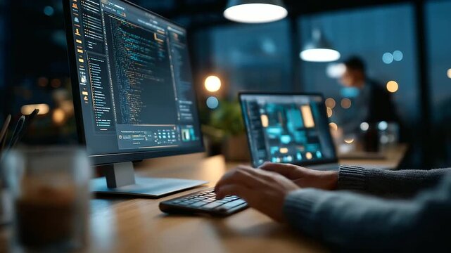 AI powered web development interface with programming visualization software developer coding dashboard machine learning platform AI assisted technology next generation